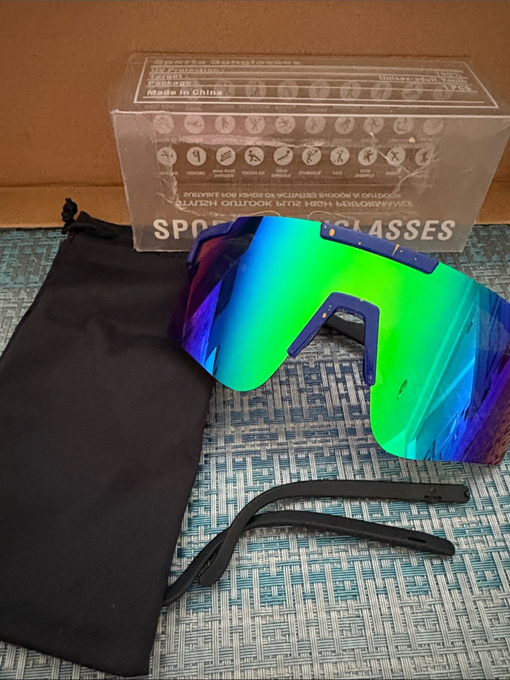 New Mirrored Green Blue Cycling Sunglasses Shield Lens unisex